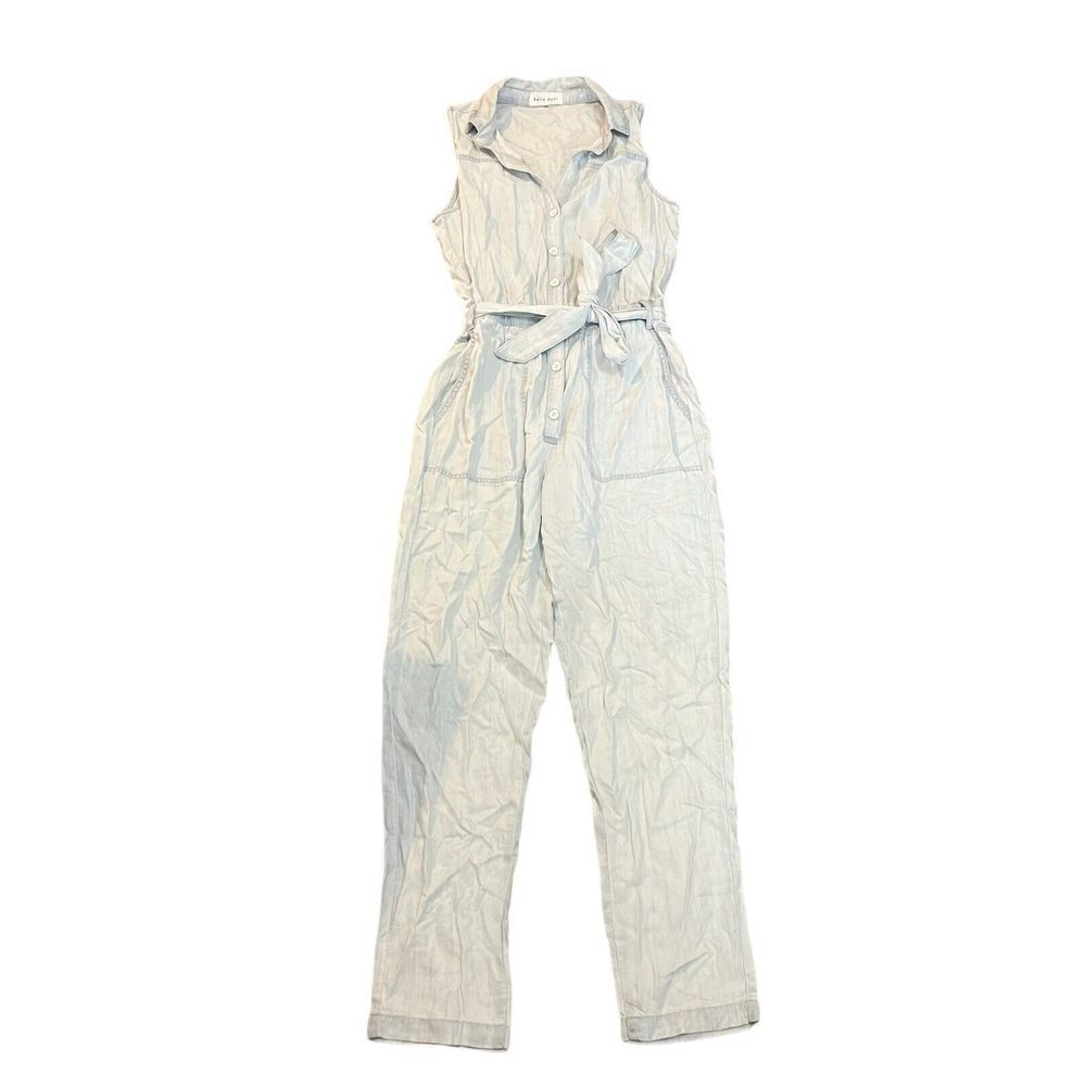 BELLA DAHL Women's Belted Sleeveless Chambray Jumpsuit Sz SMALL